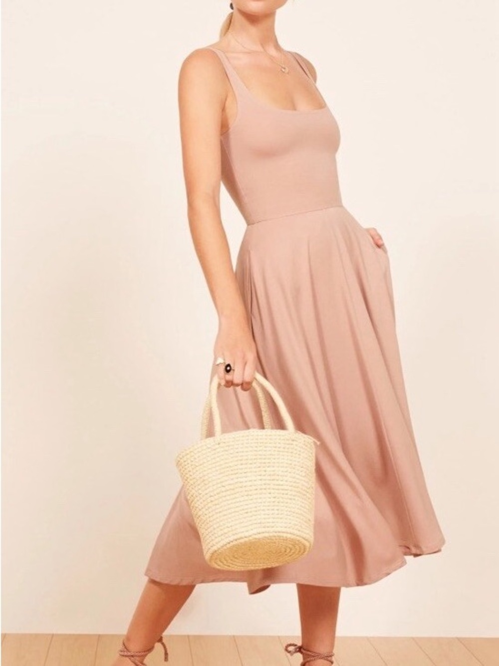 Reformation Jeans Rou Knit Ballerina Style Midi Dress Blush - Picture 2 of 8